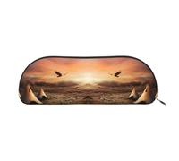 DNBCLEZK Native American Tribes Semicircular Pencil Case, Full-Pattern Printed Pen Pouch, Premium PVC Cross-Grain Leather with Polyester Lining