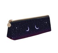 DNBCLEZK Night Starry Cute Leather Triangular Pencil Case,Premium Smooth Zipper Durable Metal Puller,Full-Print Designer Stationery Organizer for School Office