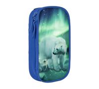 DNBCLEZK Northern Lights Bear Double Layer Large Capacity Pencil Case,Print Polyester Oxford-Cloth Stationery Pouch with Multi Slots, Multi-Compartment Storage Bag