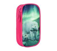 DNBCLEZK Northern Lights Bear Double Layer Large Capacity Pencil Case,Print Polyester Oxford-Cloth Stationery Pouch with Multi Slots, Multi-Compartment Storage Bag