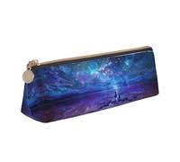 DNBCLEZK Northern Lights Cute Leather Triangular Pencil Case,Premium Smooth Zipper Durable Metal Puller,Full-Print Designer Stationery Organizer for School Office