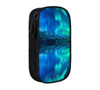 DNBCLEZK Northern Lights Double Layer Large Capacity Pencil Case,Print Polyester Oxford-Cloth Stationery Pouch with Multi Slots, Multi-Compartment Storage Bag