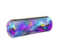 DNBCLEZK Northern Lights Painting Cute Round Leather Pencil Case,Premium Smooth Zipper Durable Metal Puller,Full-Print Designer Stationery Organizer for School Office