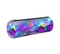 DNBCLEZK Northern Lights Painting Cute Round Leather Pencil Case,Premium Smooth Zipper Durable Metal Puller,Full-Print Designer Stationery Organizer for School Office