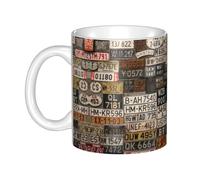 DNBCLEZK Old License Plate Eco-Friendly Ceramic Coffee Mug with Full Wrap Print,Thickened Anti-Slip Base Comfort Grip Handle,Handcrafted Ceramic Cup