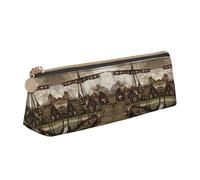 DNBCLEZK Old Viking Boat Cute Leather Triangular Pencil Case,Premium Smooth Zipper Durable Metal Puller,Full-Print Designer Stationery Organizer for School Office