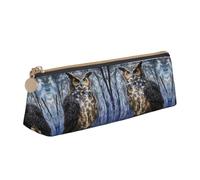 DNBCLEZK Owl Sitting Tree Fence Cute Leather Triangular Pencil Case,Premium Smooth Zipper Durable Metal Puller,Full-Print Designer Stationery Organizer for School Office