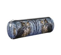 DNBCLEZK Owl Sitting Tree Fence Cute Round Leather Pencil Case,Premium Smooth Zipper Durable Metal Puller,Full-Print Designer Stationery Organizer for School Office