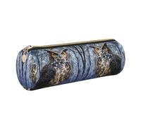 DNBCLEZK Owl Sitting Tree Fence Cute Round Leather Pencil Case,Premium Smooth Zipper Durable Metal Puller,Full-Print Designer Stationery Organizer for School Office