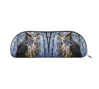 DNBCLEZK Owl Sitting Tree Fence Semicircular Pencil Case, Full-Pattern Printed Pen Pouch, Premium PVC Cross-Grain Leather with Polyester Lining