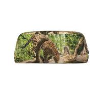 DNBCLEZK Panther On Tree Trunk Waterfall Customizable Leather Zipper Pencil Case, Full-Print Design School and Office Stationery Holder (Personalized Pattern)