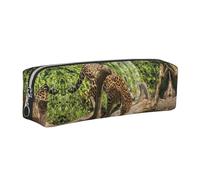 DNBCLEZK Panther On Tree Trunk Waterfall Cute Leather Pencil Case,Premium Smooth Zipper Durable Metal Puller,Full-Print Designer Stationery Organizer for School Office