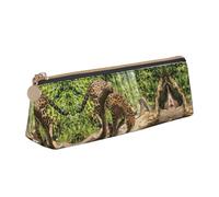 DNBCLEZK Panther On Tree Trunk Waterfall Cute Leather Triangular Pencil Case,Premium Smooth Zipper Durable Metal Puller,Full-Print Designer Stationery Organizer for School Office