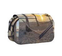 DNBCLEZK Paradise Beach Palm Trees Flip Top Double Layer Pencil Case,Full Print Oxford-Cloth Stationery Pouch with Zipper and Sticky Flap,Large Capacity Pencil Bag