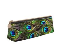 DNBCLEZK Peacock'S Feather Cute Leather Triangular Pencil Case,Premium Smooth Zipper Durable Metal Puller,Full-Print Designer Stationery Organizer for School Office