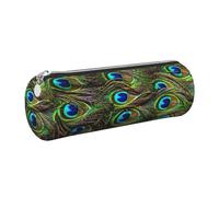 DNBCLEZK Peacock'S Feather Cute Round Leather Pencil Case,Premium Smooth Zipper Durable Metal Puller,Full-Print Designer Stationery Organizer for School Office