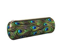 DNBCLEZK Peacock'S Feather Cute Round Leather Pencil Case,Premium Smooth Zipper Durable Metal Puller,Full-Print Designer Stationery Organizer for School Office