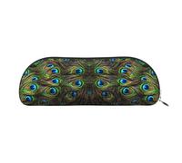 DNBCLEZK Peacock'S Feather Semicircular Pencil Case, Full-Pattern Printed Pen Pouch, Premium PVC Cross-Grain Leather with Polyester Lining