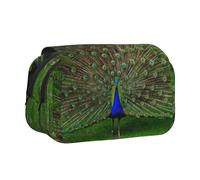 DNBCLEZK Peacocks Flip Top Double Layer Pencil Case,Full Print Oxford-Cloth Stationery Pouch with Zipper and Sticky Flap,Large Capacity Pencil Bag