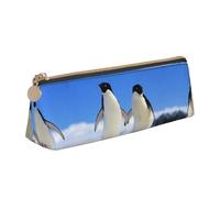 DNBCLEZK Penguin Cute Leather Triangular Pencil Case,Premium Smooth Zipper Durable Metal Puller,Full-Print Designer Stationery Organizer for School Office