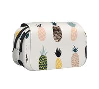 DNBCLEZK Pineapple Flip Top Double Layer Pencil Case,Full Print Oxford-Cloth Stationery Pouch with Zipper and Sticky Flap,Large Capacity Pencil Bag