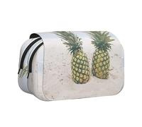DNBCLEZK Pineapple Painting Flip Top Double Layer Pencil Case,Full Print Oxford-Cloth Stationery Pouch with Zipper and Sticky Flap,Large Capacity Pencil Bag
