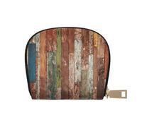 DNBCLEZK Planks Weathered Old Look Pu Leather Semicircle Card Holder Wallet, Compact Zipper Card Case with 12 Card Slots 2 Main Compartments,Water-Resistant Small Purse