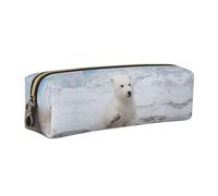 DNBCLEZK Polar Bear Cute Leather Pencil Case,Premium Smooth Zipper Durable Metal Puller,Full-Print Designer Stationery Organizer for School Office