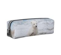 DNBCLEZK Polar Bear Cute Leather Pencil Case,Premium Smooth Zipper Durable Metal Puller,Full-Print Designer Stationery Organizer for School Office