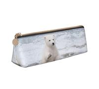 DNBCLEZK Polar Bear Cute Leather Triangular Pencil Case,Premium Smooth Zipper Durable Metal Puller,Full-Print Designer Stationery Organizer for School Office