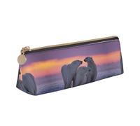 DNBCLEZK Polar Bear Cute Leather Triangular Pencil Case,Premium Smooth Zipper Durable Metal Puller,Full-Print Designer Stationery Organizer for School Office