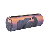 DNBCLEZK Polar Bear Cute Round Leather Pencil Case,Premium Smooth Zipper Durable Metal Puller,Full-Print Designer Stationery Organizer for School Office