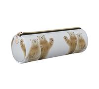 DNBCLEZK Polar Bear Cute Round Leather Pencil Case,Premium Smooth Zipper Durable Metal Puller,Full-Print Designer Stationery Organizer for School Office