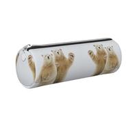 DNBCLEZK Polar Bear Cute Round Leather Pencil Case,Premium Smooth Zipper Durable Metal Puller,Full-Print Designer Stationery Organizer for School Office
