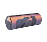 DNBCLEZK Polar Bear Cute Round Leather Pencil Case,Premium Smooth Zipper Durable Metal Puller,Full-Print Designer Stationery Organizer for School Office