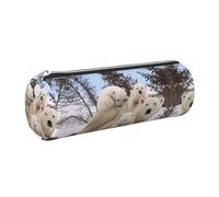 DNBCLEZK Polar Bear Cute Round Leather Pencil Case,Premium Smooth Zipper Durable Metal Puller,Full-Print Designer Stationery Organizer for School Office