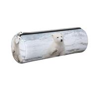 DNBCLEZK Polar Bear Cute Round Leather Pencil Case,Premium Smooth Zipper Durable Metal Puller,Full-Print Designer Stationery Organizer for School Office