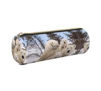 DNBCLEZK Polar Bear Cute Round Leather Pencil Case,Premium Smooth Zipper Durable Metal Puller,Full-Print Designer Stationery Organizer for School Office