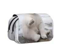 DNBCLEZK Polar Bear Flip Top Double Layer Pencil Case,Full Print Oxford-Cloth Stationery Pouch with Zipper and Sticky Flap,Large Capacity Pencil Bag
