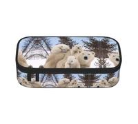 DNBCLEZK Polar Bear Large Capacity Pencil Case with Compartments,Oxford-Fabric Pen Pouch with Multi-Pocket Zipper, Aesthetic Printed Stationery Bag