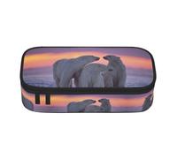 DNBCLEZK Polar Bear Large Capacity Pencil Case with Compartments,Oxford-Fabric Pen Pouch with Multi-Pocket Zipper, Aesthetic Printed Stationery Bag