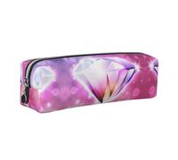 DNBCLEZK Pretty Diamond Cute Leather Pencil Case,Premium Smooth Zipper Durable Metal Puller,Full-Print Designer Stationery Organizer for School Office