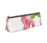 DNBCLEZK Pretty Floral Cute Leather Triangular Pencil Case,Premium Smooth Zipper Durable Metal Puller,Full-Print Designer Stationery Organizer for School Office