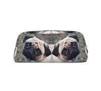 DNBCLEZK Pug Dog Customizable Leather Zipper Pencil Case, Full-Print Design School and Office Stationery Holder (Personalized Pattern)