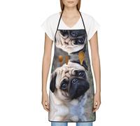 DNBCLEZK Pug Dog Large Pocket Apron For Men Women,Print Polyester Adjustable Water-Resistant Kitchen Apron With Large Front Pockets For Cooking Gardening