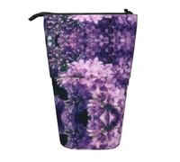 DNBCLEZK Purple Flowers Expandable Pencil Case,Oxford-Fabric Telescopic Pencil Pouch with Zipper, Portable Multifunctional Stationery Bag