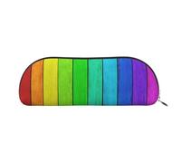 DNBCLEZK Rainbow Colored Wood Background Semicircular Pencil Case, Full-Pattern Printed Pen Pouch, Premium PVC Cross-Grain Leather with Polyester Lining