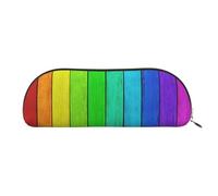 DNBCLEZK Rainbow Colored Wood Background Semicircular Pencil Case, Full-Pattern Printed Pen Pouch, Premium PVC Cross-Grain Leather with Polyester Lining