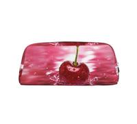 DNBCLEZK Red Cherries Customizable Leather Zipper Pencil Case, Full-Print Design School and Office Stationery Holder (Personalized Pattern)