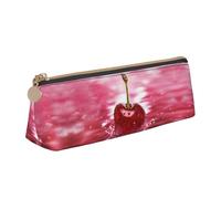 DNBCLEZK Red Cherries Cute Leather Triangular Pencil Case,Premium Smooth Zipper Durable Metal Puller,Full-Print Designer Stationery Organizer for School Office